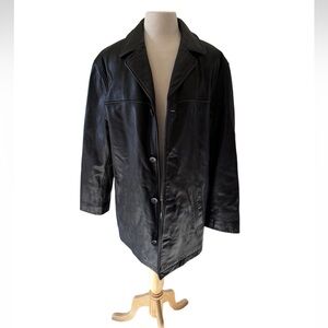 John Ashford Men's Black Leather Collared Coat-Size Medium